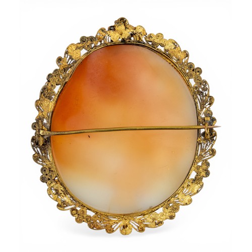 26 - Antique, A shell cameo brooch, circa 1860The finely carved cameo depicting Night and Day, within a y... 