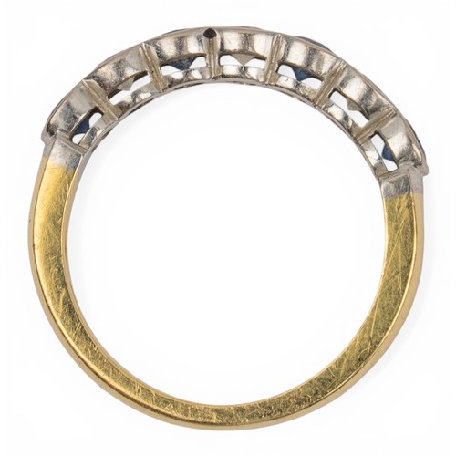 47 - A sapphire and diamond half hoop ringThe top set with alternate round sapphires and brilliant-cut di... 