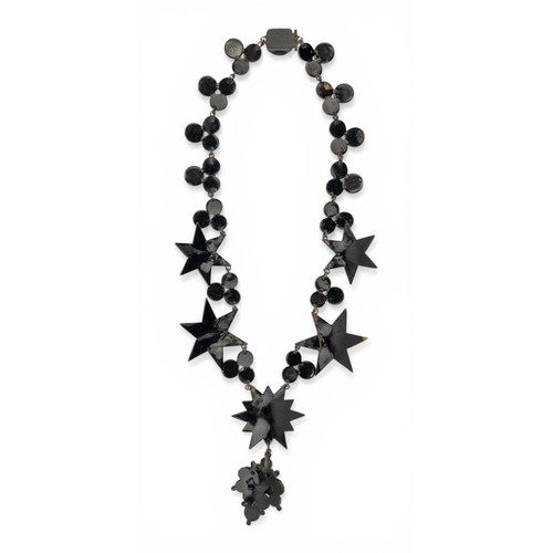 57 - Victorian, A black jet and steel necklace, circa 1870Designed as a series of faceted trefoil links a... 