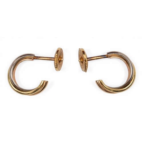 58 - Cartier, A pair of trinity three-coloured 18ct gold earringsIn their original box, and with their or... 