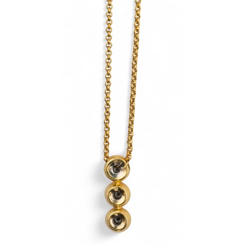 12 - ContemporaryA diamond and 18k gold three-stone pendantThe pendant set with three uniform-sized, bril... 