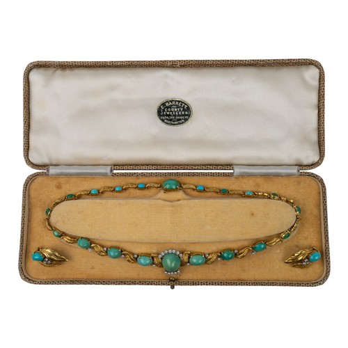 34 - A turquoise and 18k yellow gold necklace, circa 1950sSet with twenty graduated cabochon turquoise, w... 