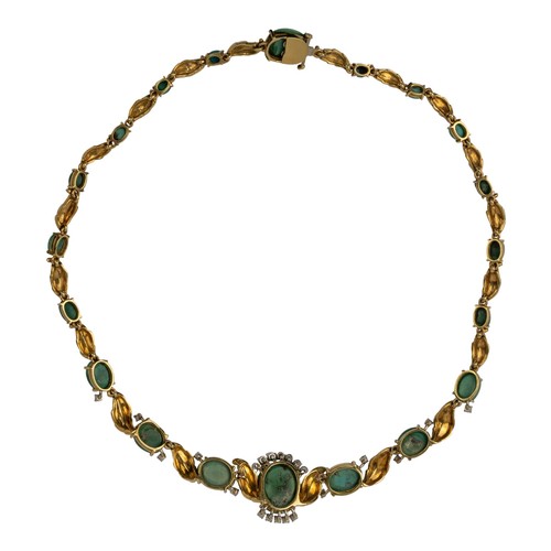 34 - A turquoise and 18k yellow gold necklace, circa 1950sSet with twenty graduated cabochon turquoise, w... 