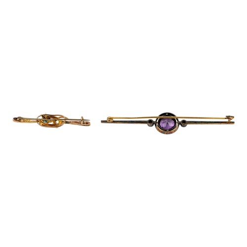 30 - Antique, A group of broochesTo include:[a] A diamond, ruby and pearl scroll brooch[b] A rose-cut dia... 