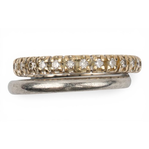 38 - A small diamond eternity ring and a small platinum wedding bandFinger size: KTotal weight: Approx. 4... 