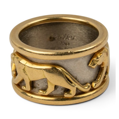 44 - Cartier, ParisAn 18k two-coloured gold Panth&egrave;re ring. With small Cartier red leather boxFinge... 