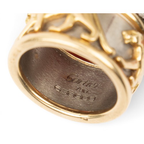 44 - Cartier, ParisAn 18k two-coloured gold Panth&egrave;re ring. With small Cartier red leather boxFinge... 