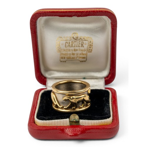 44 - Cartier, ParisAn 18k two-coloured gold Panth&egrave;re ring. With small Cartier red leather boxFinge... 