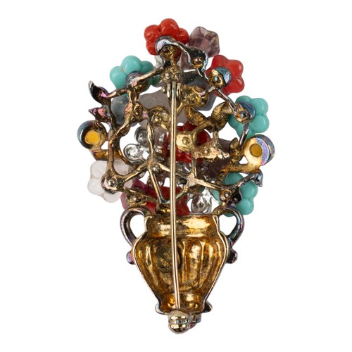 57 - Contemporary, A gem-set giardinetto silver-gilt broochThe silver-gilt vase set with turquoise, orang... 
