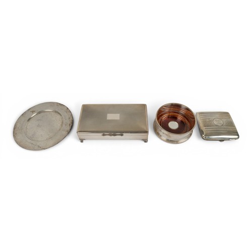 A collection of gentleman's silverTo include:[a] Aristocrat silver-plated  cigarette box with wooden