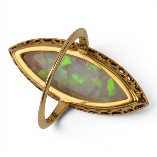 7 - Antique, A diamond and opal cluster ring, circa 1900The marquise-shaped opal within a surround of sm... 