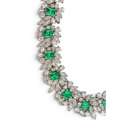 12 - Faux emerald and cubic zirconia cluster necklaceThe front composed of thirteen clusters, with circul... 
