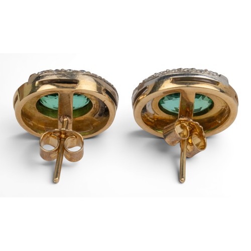 18 - A pair of green tourmaline, diamond and 18ct gold earringsEach set to the centre with a pretty colou... 