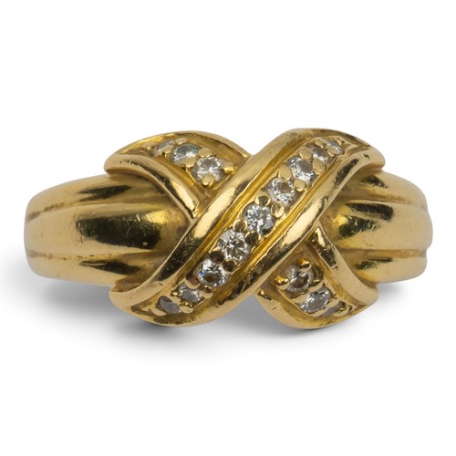 29 - Tiffany & Co, A pair of 18ct gold and diamond 'X' earrings and matching ringSigned 'T & Co' ... 