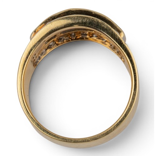 53 - An 18 ct gold and diamond dress ringThe top set with two rows of slightly graduated calibre-cut squa... 