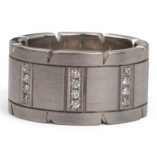 54 - Cartier, A Tank Française 18ct white gold and diamond ringThe brush-finished band set alternately wi... 