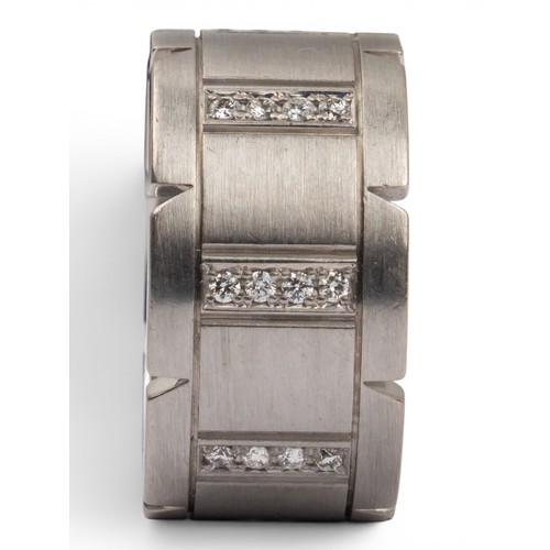 54 - Cartier, A Tank Française 18ct white gold and diamond ringThe brush-finished band set alternately wi... 