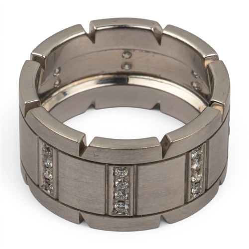 54 - Cartier, A Tank Française 18ct white gold and diamond ringThe brush-finished band set alternately wi... 