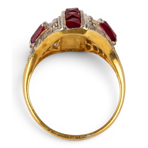 28 - Art Deco style, A ruby and rose-cut diamond ringThe central arched line composed of eight Swiss-cut ... 