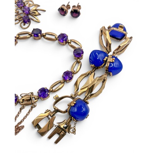 3A - A mixed lot of gold and gem-set jewelleryIncluding an Art Deco blue chalcedony and 9ct gold bracelet... 