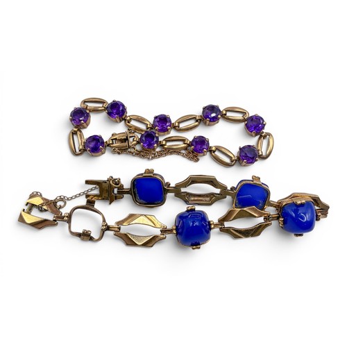 3A - A mixed lot of gold and gem-set jewelleryIncluding an Art Deco blue chalcedony and 9ct gold bracelet... 