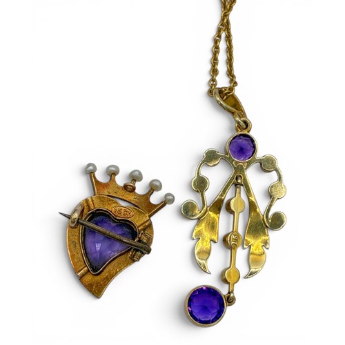 5A - Late 19th century, A 15ct gold and split pearl witch's heart broochTogether with an Edwardian 15ct g... 