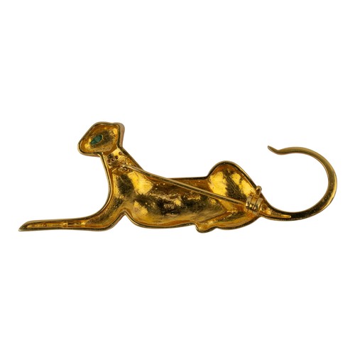 15 - An 18ct yellow gold stylised panther brooch, circa 1980With marquise-shaped emerald eye and brillian... 