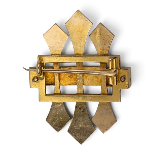 12 - Antique, A diamond, split pearl and calibre-cut turquoise broochMounted in yellow gold.Dimensions: A... 