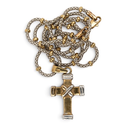 13 - A rose gold and silver cross pendant on a rose gold and silver fancy-link chainTotal length (chain):... 