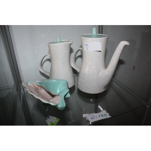 115 - Poole Pottery Coffee Pot, Water Jug and Conche Shell