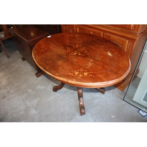 101 - Victorian Four Branch Single Pedestal Oval Inlaid  Table