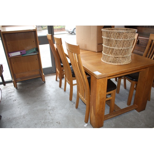 95 - Extending Oak Dining Table  6' x 3' and Six Chairs (seats distressed)