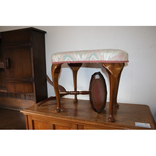 89 - Kidney Shaped Boudoir Stool On Cabriole Legs and a Single Pedestal Mahogany Wine Table