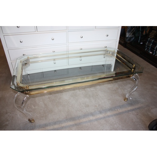 113 - Bevelled Glass-Topped Coffee Table on a Brass Effect Frame