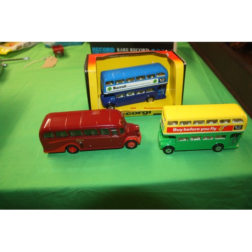 21 - Two Corgi Die Cast Routemasters and a Bedford OB S/D Felix Transporter