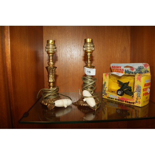 16 - A Pair of Small Brass Table Lamps