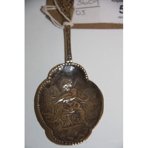 54 - Silver Commemorative Spoon Queen Victoria 1837-1897 with Repousse Design Boy with Fish - Hallmark Bi... 