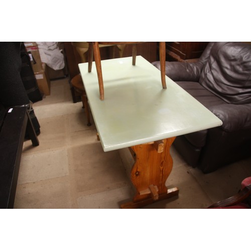 29 - 1970s Peg-Jointed Refectory Table in Pine with a Painted (Green) Top - 48