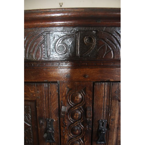 160 - Victorian Carved Oak Court Cupboard (Repro) - Marked 