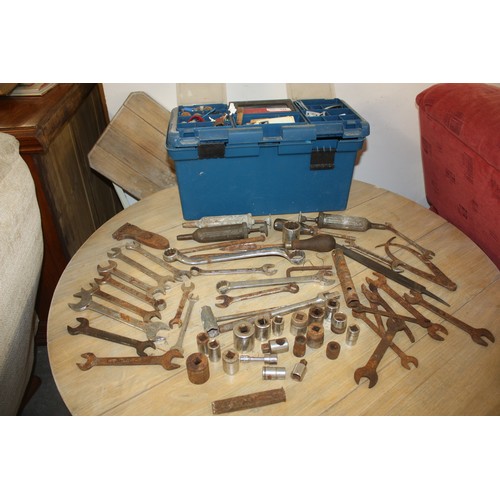 76 - Toolbox containing  various Tools including Grease Guns, Car Spanners, Plastic Tool Box and  a Workz... 