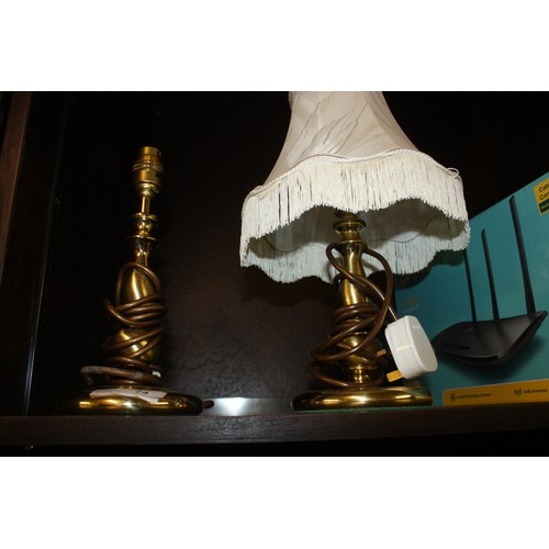 74 - Pair of Brass Table Lamps (one shade)