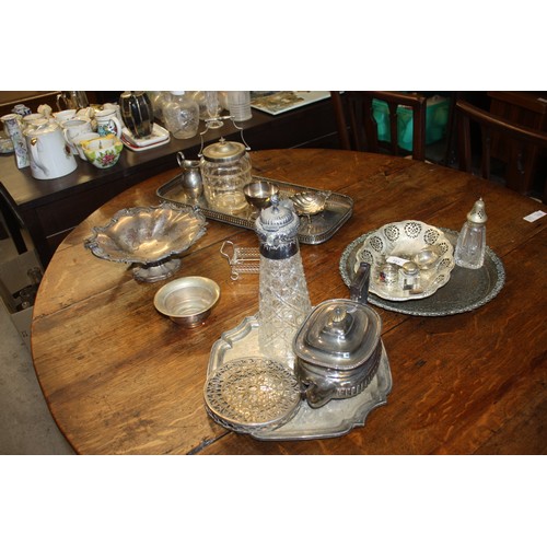 103 - Large Quantity Silver-Plated Items including Trays, Biscuit Barrel, Bowls, Sugar Shaker, etc