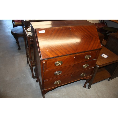 111 - Mahogany Cross Bureau having Three Wide Drawers on Cabriole Legs (Ask for Key from Office)