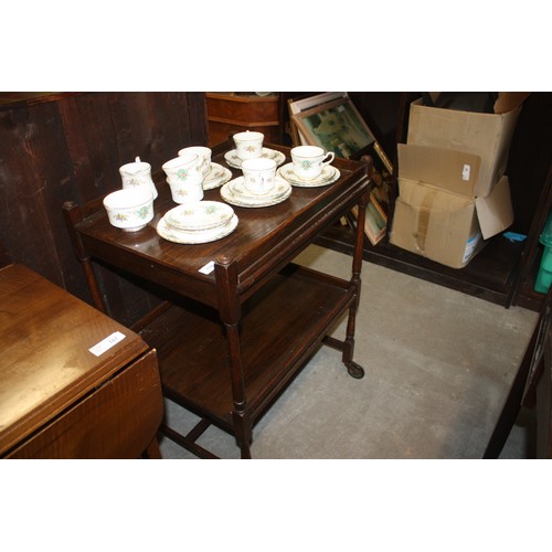 118 - Dark Oak Two Tier Serving Trolley on castors