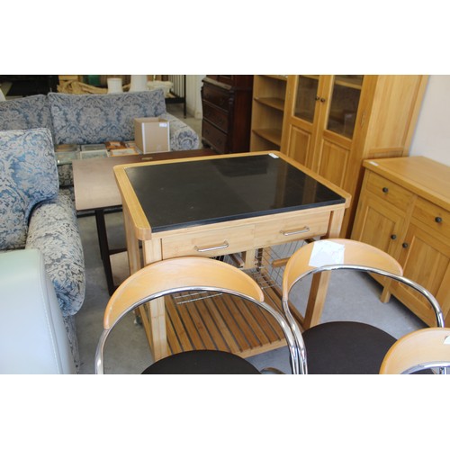 39 - Traditional Butcher's Block with Black Granite Top, 2 Drawers, 2 Wire Trays, Slatted Under-Shelf and... 