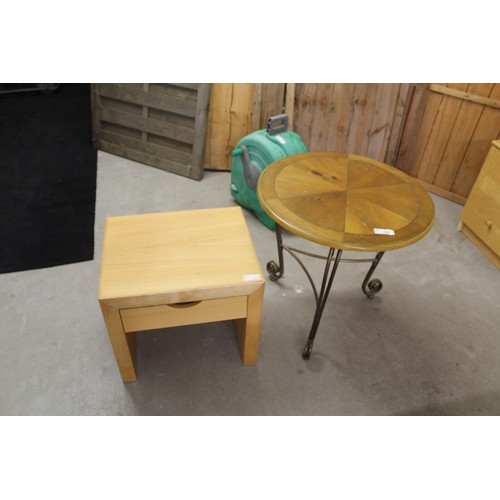 48 - Two Items: A Circular Side Table on Ornate Curved Metal Legs (2' Diameter) and a Small Bedside Table... 