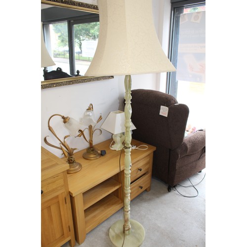 17 - Green Onyx Standard Lamp with an Elegant Cream Shade