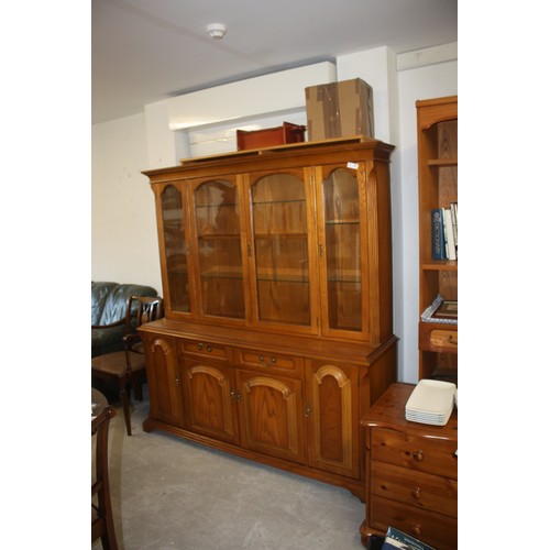 148 - Light Oak Glazed Dresser approx. 6' Long by 7' High having Four Glazed Doors (vgc)