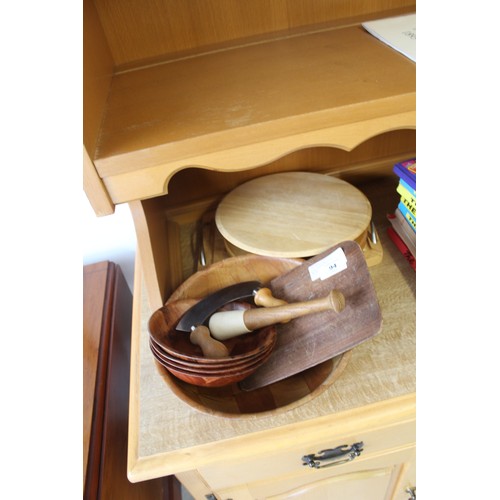 94 - Quantity Kitchenware:  Chopping Boards, Small Lazy Susan, Pestle, Herb Chopper, etc