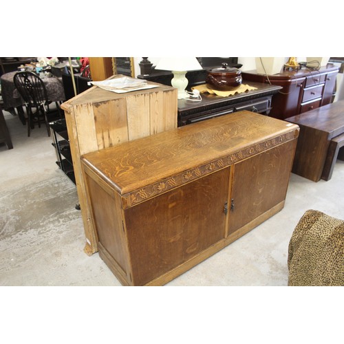 186 - Dark Oak Dresser Base having Two Cupboards and Ornate Carved Grape Design - 54